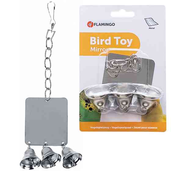 Flamingo Mirror+3Bells ФЛАМИНГО КВАДРАТНОЕ ЗЕРКАЛО С КОЛОКОЛЬЧИКАМИ игрушка для попугаев Киев
