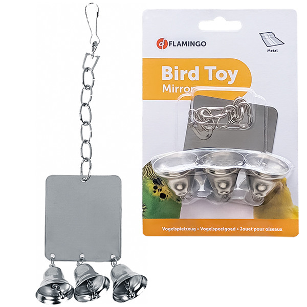 Flamingo Mirror+3Bells ФЛАМІНГО КВАДРАТНЕ ДЗЕРКАЛО З ДЗВІНОЧКАМИ іграшка для папуг Київ - фото 1