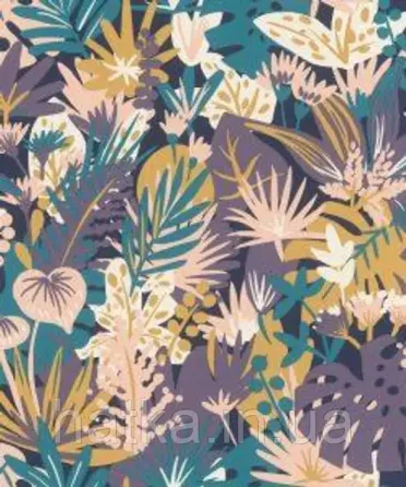 Шпалери вінілові на флізеліні Rasch Clasik 0,53х10 квіти листя гілки яскраві бузкові бірюзові жовті Київ