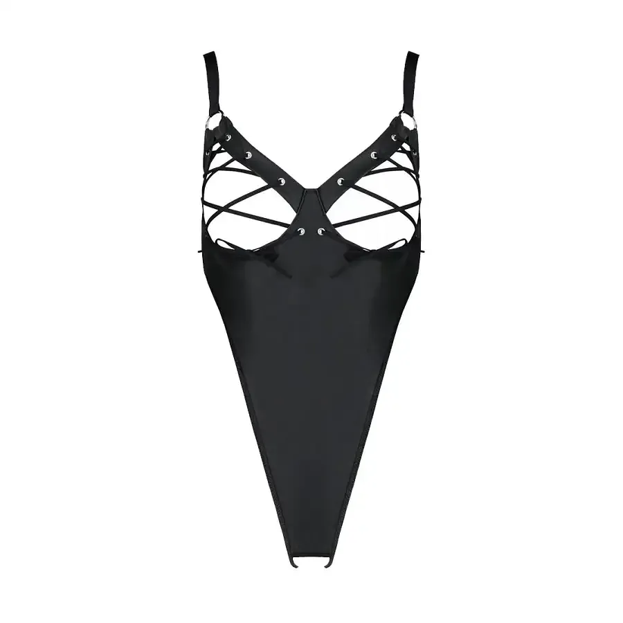 Боді з екошкіри Passion CELINE BODY 4XL/5XL black, з доступом, відкритий Львов - изображение 3