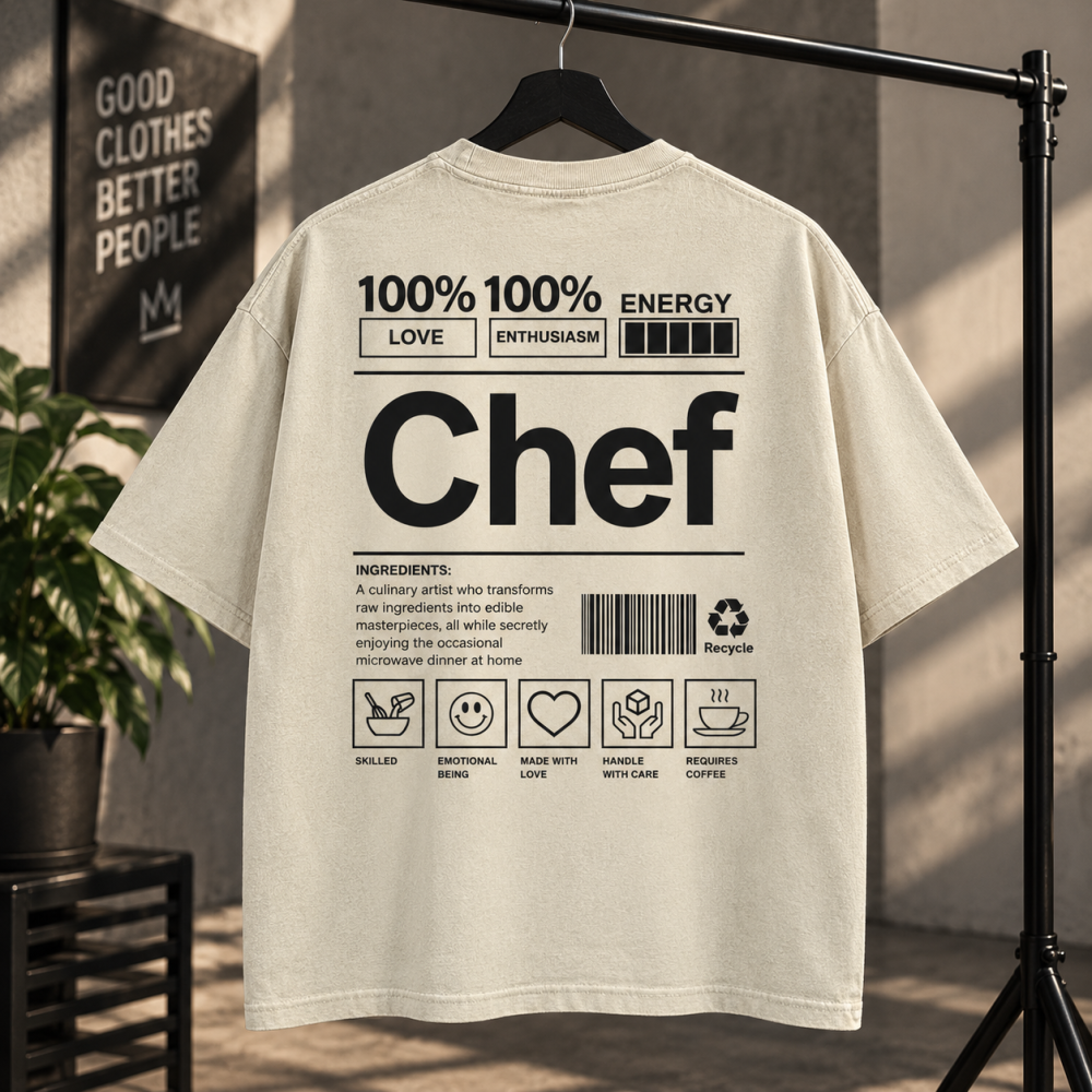 Оверсайз футболка Chef з принтом для кухаря та шеф-кухаря L, Бежевий Чернівці - фото 1