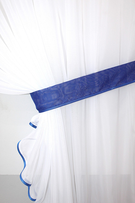 Кухонная шторка VR-Textil № 00к с ламбрекеном белый с синим 290х170 см (59-635) Киев - изображение 3