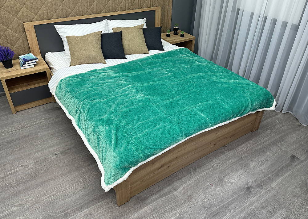 Плед двосторонній 155х200 см (+-5см) із штучною овчиною, хутром та люрексом Бірюзовий з білим (87-084) Київ - фото 2