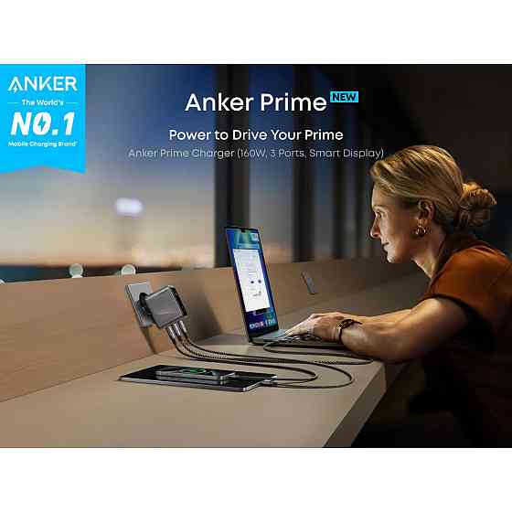 Мережевий зарядний пристрій Anker GaN Prime Charger 160 W, 3xUSB-C, Display Silver (A2687341) ( 25407 ) Харьков