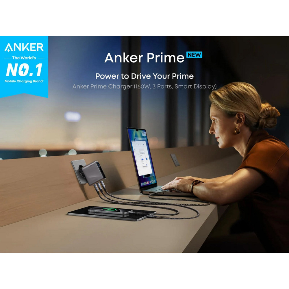 Мережевий зарядний пристрій Anker GaN Prime Charger 160 W, 3xUSB-C, Display Silver (A2687341) ( 25407 ) Харків - фото 6