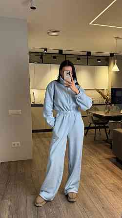 Жіночий повсякденний теплий комбінезон із флісу Блакитний Одеса