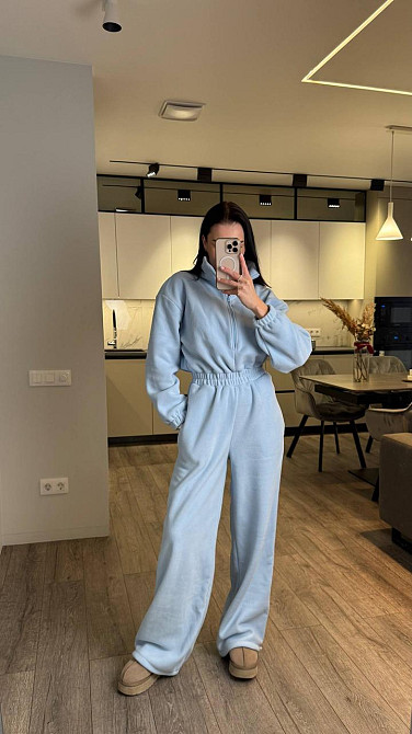 Жіночий повсякденний теплий комбінезон із флісу Блакитний Одеса - фото 5