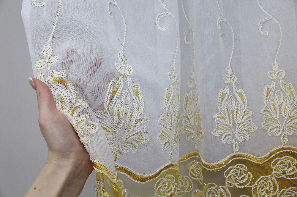 Тюль VR-Textil 770т Батист з вишивкою Білий з золотистим 300х270 см (40-979) Київ - фото 5