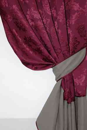 Кухонные шторы VR-Textil № 073к с ламбрекеном и подхватами бордовый с серым 270х170 см (52-0518) Киев