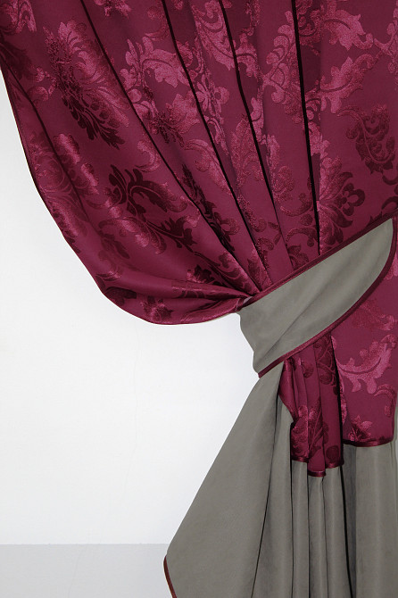 Кухонные шторы VR-Textil № 073к с ламбрекеном и подхватами бордовый с серым 270х170 см (52-0518) Киев - изображение 3