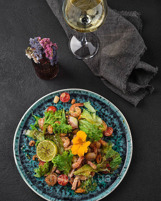 Тарілка Olens "Totem" 21 см кругла кераміка синя овальна для дому та ресторанів Київ - фото 1