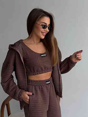 Жіночий прогулянковий костюм трійка: кофта топ і штани Капітон Одеса