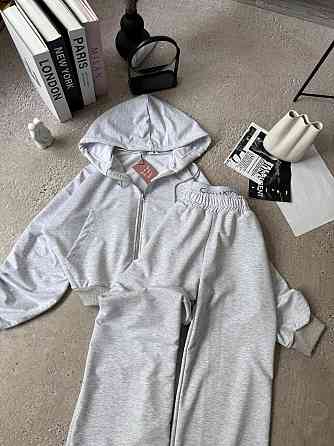 Женский прогулочный костюм двойка: кофта на молнии и брюки двунитка люкс + турецкая рибана Серый, 42/44 Одесса