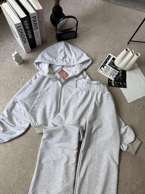 Женский прогулочный костюм двойка: кофта на молнии и брюки двунитка люкс + турецкая рибана Серый, 42/44 Одесса - изображение 2