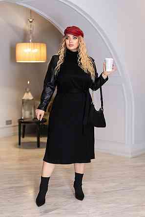 Женское платье миди с рукавами с экокожи Freya Киев