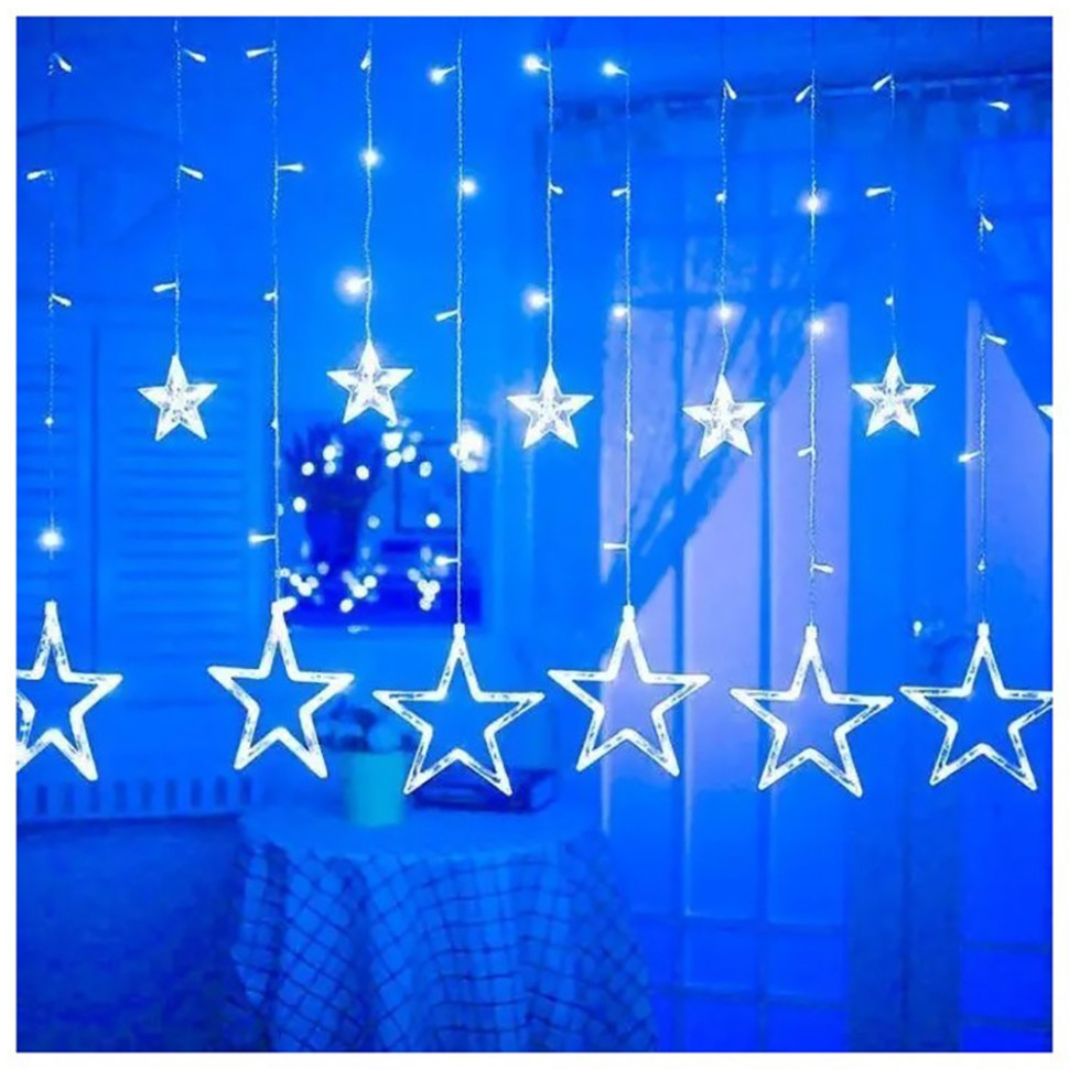 Гірлянда штора "Зірки" ZABI-8 USB 120 L, 3*1 м, USB+батарейка, синя Вінниця - фото 2