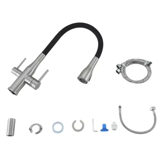 Змішувач для кухні з підключенням до фільтра GAPPO G4399-65 та гнучким виливом, сатин/чорний Київ