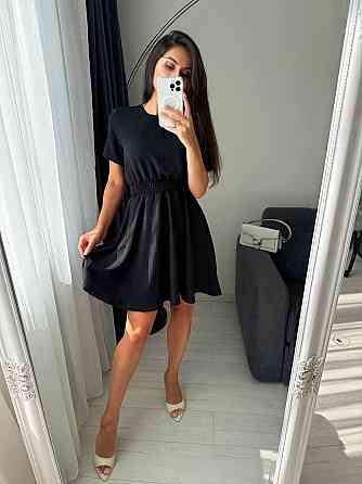 Жіноче легке приталене базове плаття креп жатка Чорний, 42/44 Одеса