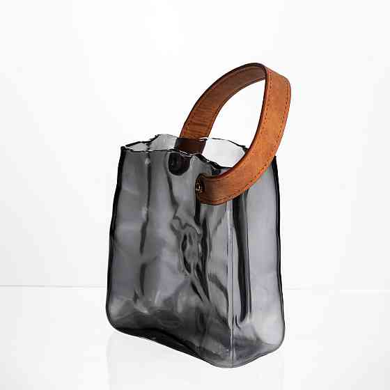 Yiwu Скляна ваза сумочка з ручкою 13×7×16.5 (см) декоративна ваза для квітів 1 (л) Сірий HP-19- Коломия