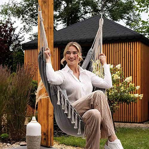 Кресло гамак подвесное для дома сада террасы удобное бразильское кресло кокон из ткани Di Volio Fira серый Киев - изображение 1