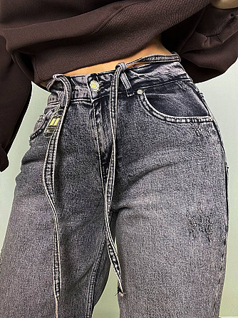 Джинсы женские I8 52407 широкие Baggy бананы с поясом веревкой коричневые, коричневый, 27, 27, 74 см Одесса - изображение 2