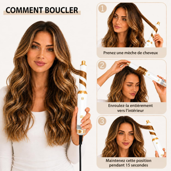 Фен-стайлер Golden Goods Airstyler 5-в-1, 1000 Вт, 110 000 об/хв, іонізація, 5 насадок, біло-золотий Київ
