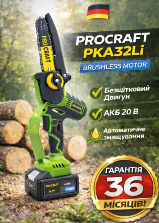 Бесщеточная аккумуляторная цепная пила PKA32Li,Аккумуляторные пилы для дачи Procraft, Аккумуляторная мини пила С 1 акб Кобура Львов