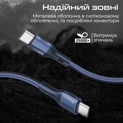 Дата кабель USB-C to USB-C 1.2m 60W PD FletchLink-CC blue Promate (fletchlink-cc.blue) Винница - изображение 5