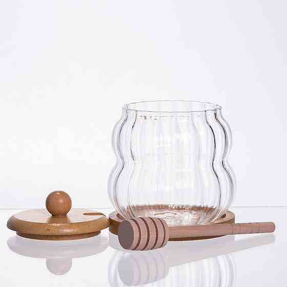 Стеклянная медовница с крышкой и ложкой 320 мл Киев