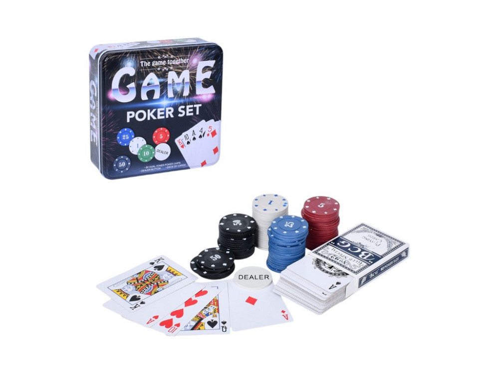 Настільна гра Покер з 80 фішками та картами 15,5х15,5х5 см у металевій коробці (TD202315) Чернигов - изображение 1