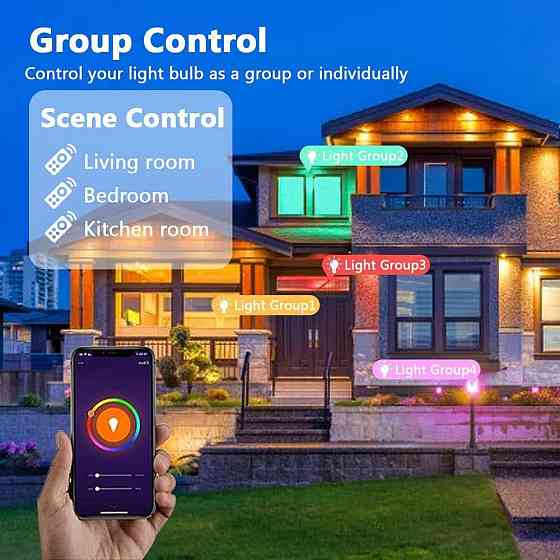 Умные лампы Plartree E27 WiFi 10Вт, Alexa/Google Home, 2 шт, RGB+тёплый свет, 2700-6500K Киев