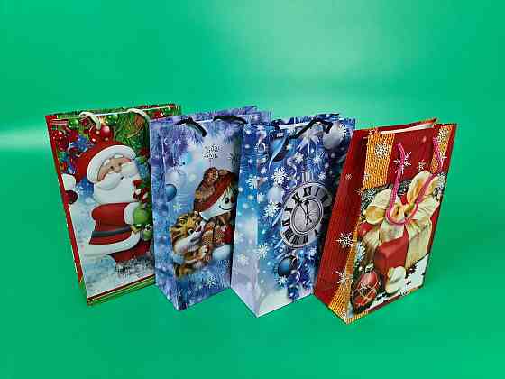 Новогодние пакеты для подарков, средний 17x26x8-026 ассорти (12 шт) Харьков