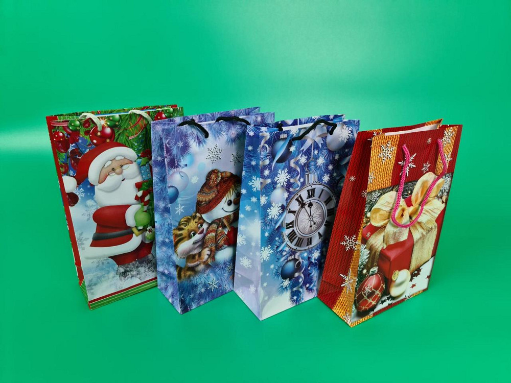 Новогодние пакеты для подарков, средний 17x26x8-026 ассорти (12 шт) Харьков - изображение 1