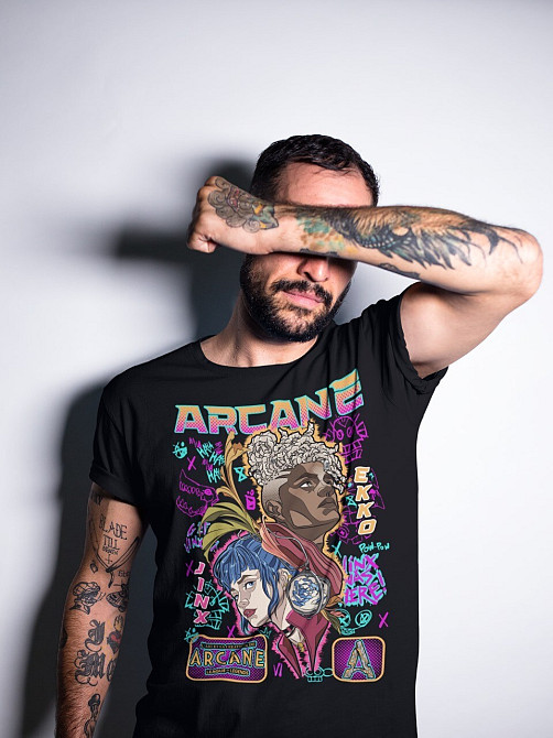 Футболка чоловіча з аніме принтом Джінкс Аркане Джапанесе Аніме оверсайз (S/M/L) Чорний AnimeJ0481 Дніпро - фото 3