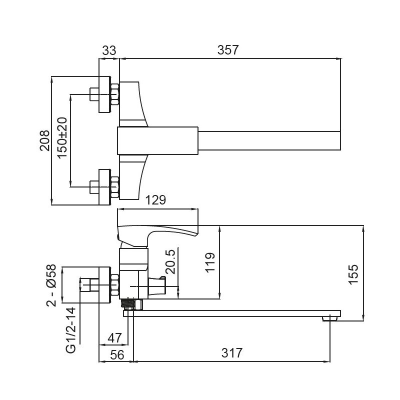 Чорний змішувач для ванни Koer KB-42007-05 з довгим виливом (KR3457) Харків - фото 2