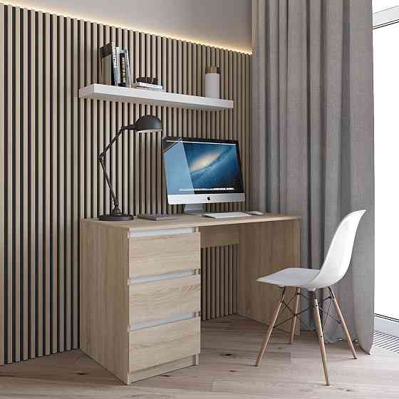 Комп’ютерний стіл VAYS R-13 Дуб Сонома-Білі планки, письмовий з тумбою зліва, 3 шухляди, без ручок, ЛДСП, 120×60×75 см - для дому та офісу Львів