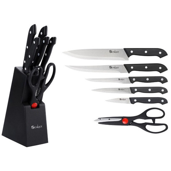 Набор кухонных ножей с ножницами и подставкой UNIQUE UN-1836 IZ-39 Львов - изображение 1