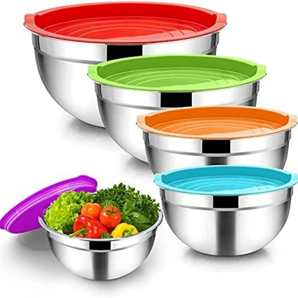 Набір металева миска з кришкою з нержавіючої сталі 5 штук для кухні природи миски ємності OU-24 Львів - фото 2