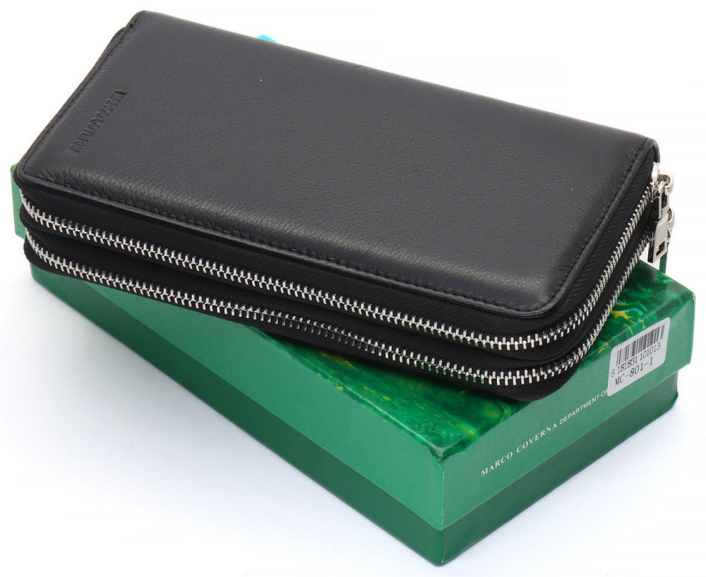 Черный мужской клатч на две молнии из натуральной кожи Marco Coverna MC-801-1 Киев - изображение 12
