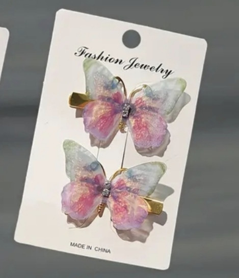 Комплект шпильок "Метелики" 2 шт. Рожевий з зеленим Сміла - фото 2