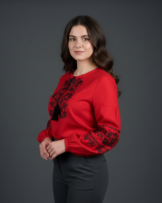 Женская вышиванка на красном домотканом полотне с великолепной вышивкой. Киев - изображение 2