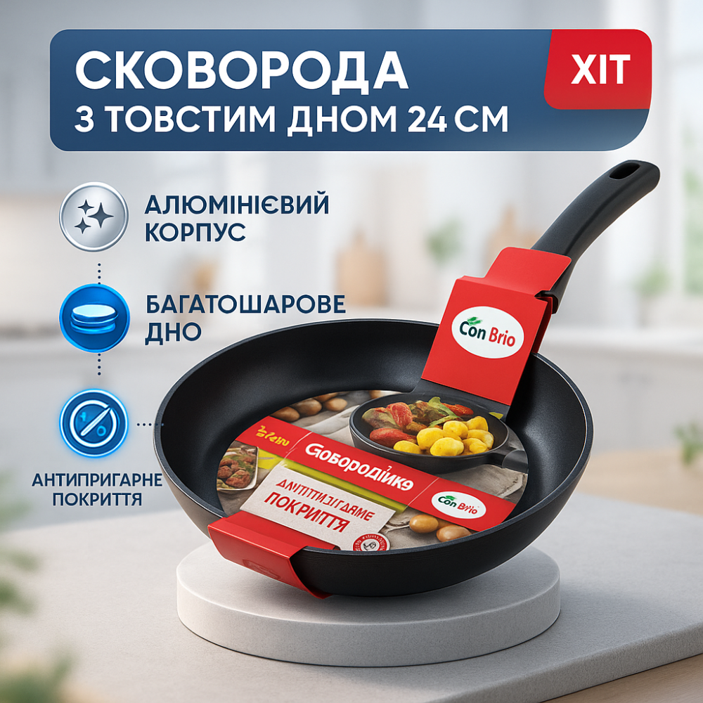 Сковорода для готовки на любой плите, Классическая сковорода для жарки универсальная круглая ZN-13 Львов - изображение 16