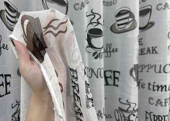 Тюль лен с принтом цвет белый с черным 1791т Киев