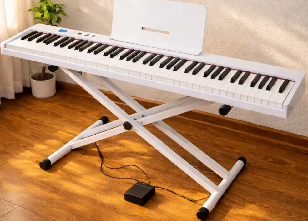 Белое цифровое пианино 88 клавиш + чехол, педаль, пюпитр | OLX доставка. Харьков - изображение 1