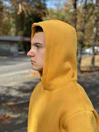 Тепле чоловіче худі на флісі з капюшоном жовте Pobedov 008 ЗИМА Київ