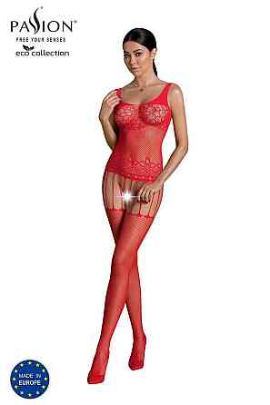 Бодистокинг Passion ECO BS001 One Size red, с доступом, имитация подвязок, флористический декор Sex Aura Киев
