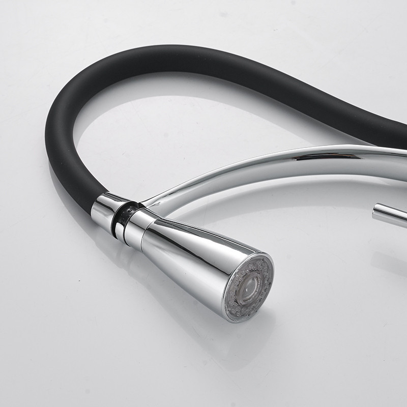 Змішувач для раковини з підсвічуванням, висувний вилив кран обертається на 360 градусів WanFan Чорний-хром Кам'янець-Подільський - фото 4