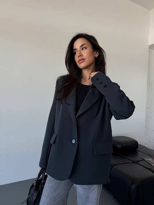 Жіночий класичний оверсайз піджак на підкладці костюмка Графіт, 46/48 Одеса - фото 1