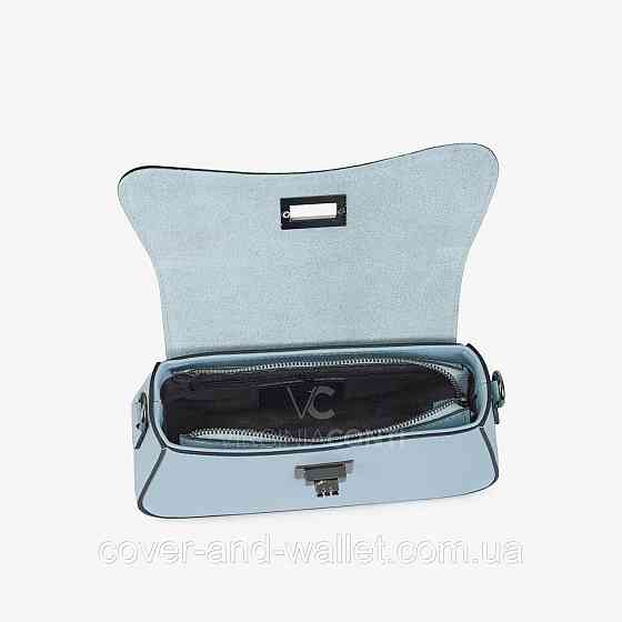 Стильна жіноча сумочка з гладкої шкіри блакитного кольору із клапаном на поворотному замку Virginia Conti Київ