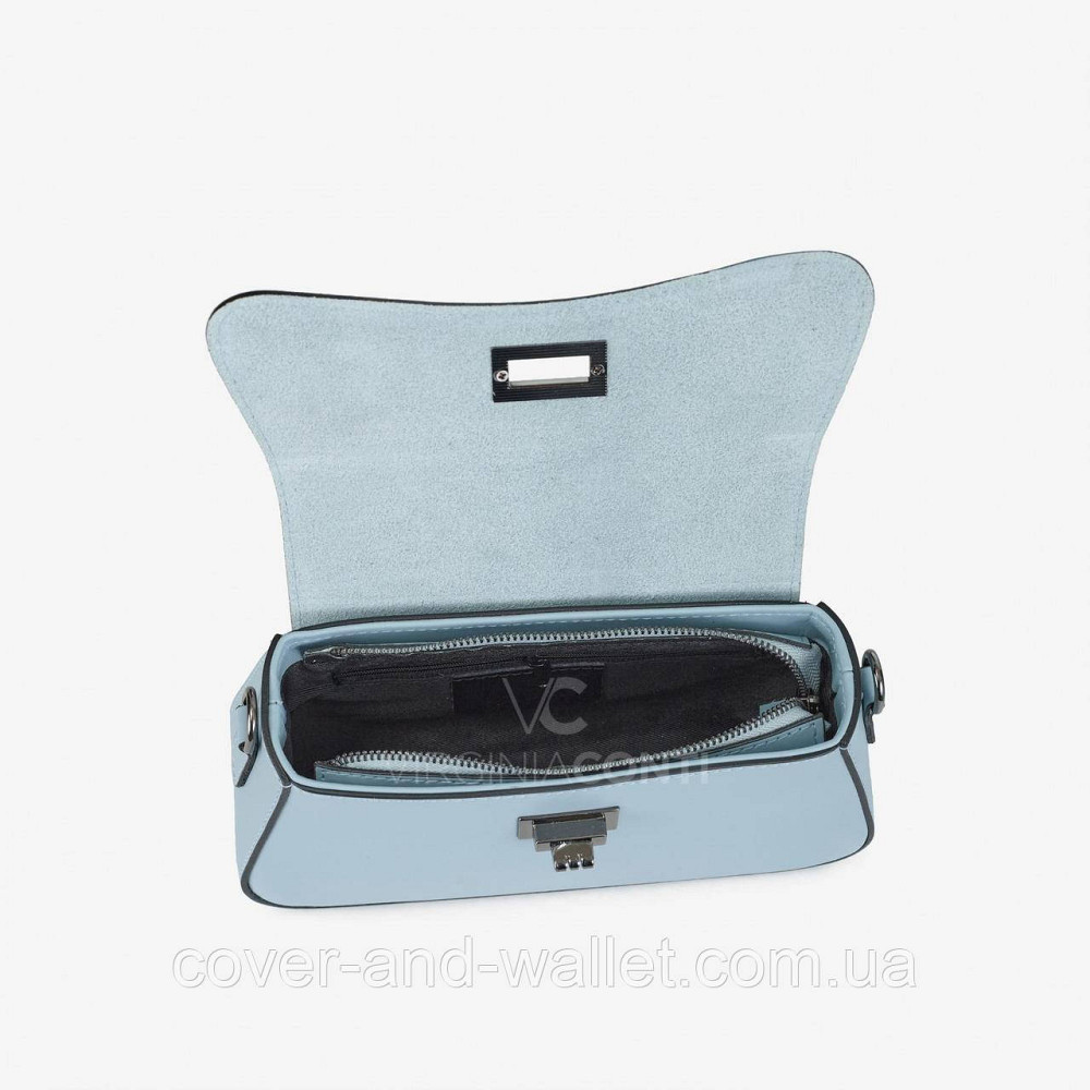 Стильна жіноча сумочка з гладкої шкіри блакитного кольору із клапаном на поворотному замку Virginia Conti Київ - фото 2